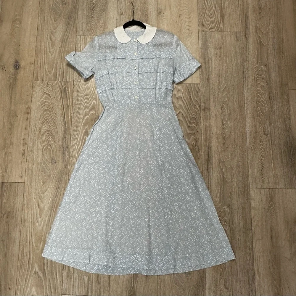 Vintage Light Blue Collared Button-Up Dress - Picture 7 of 8